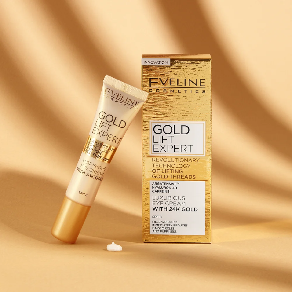 کرم ضد چروک دور چشم و پلک اولاین مدل گلد لیفت اکسپرت با SPF8 حاوی طلای 24 عیار Eveline Cosmetics Gold Lift Expert Eye Cream 15ml