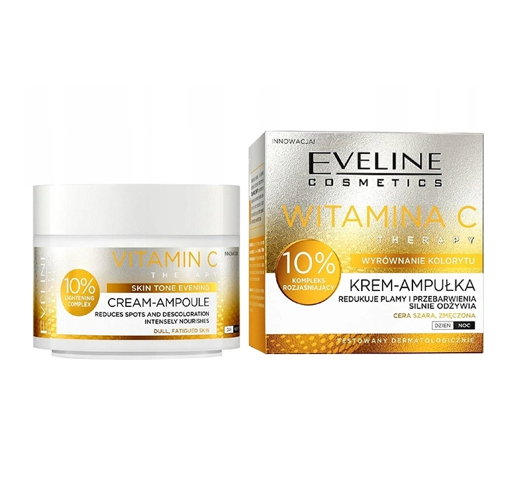 کرم آمپول روشن‌کننده و ضدلک ویتامین سی تراپی 10 درصد اولاین Eveline Vitamin C Therapy Cream-Ampoule