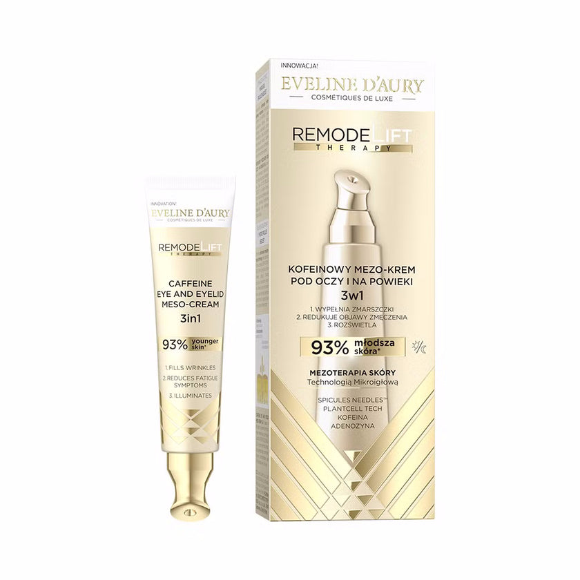 کرم دور چشم و پلک مزوتراپی اولاین ریمود لیفت Eveline D’Aury RemodeLift Therapy 3-in-1 Caffeine Eye Cream
