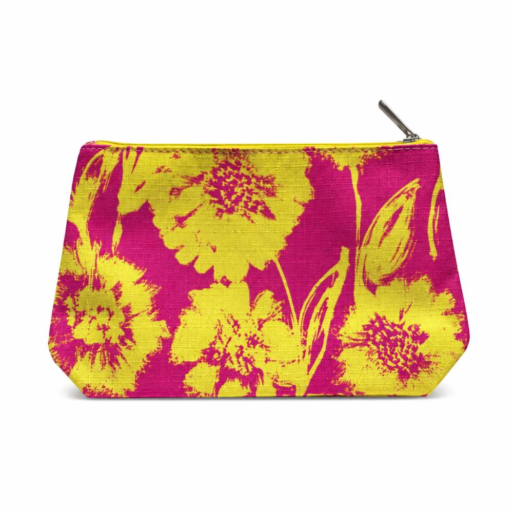 کیف لوازم آرایش کلینیک اورجینال طرح گل زرد با زمینه سرخابی CLINIQUE Cosmetics Bag  Yellow  Flowers