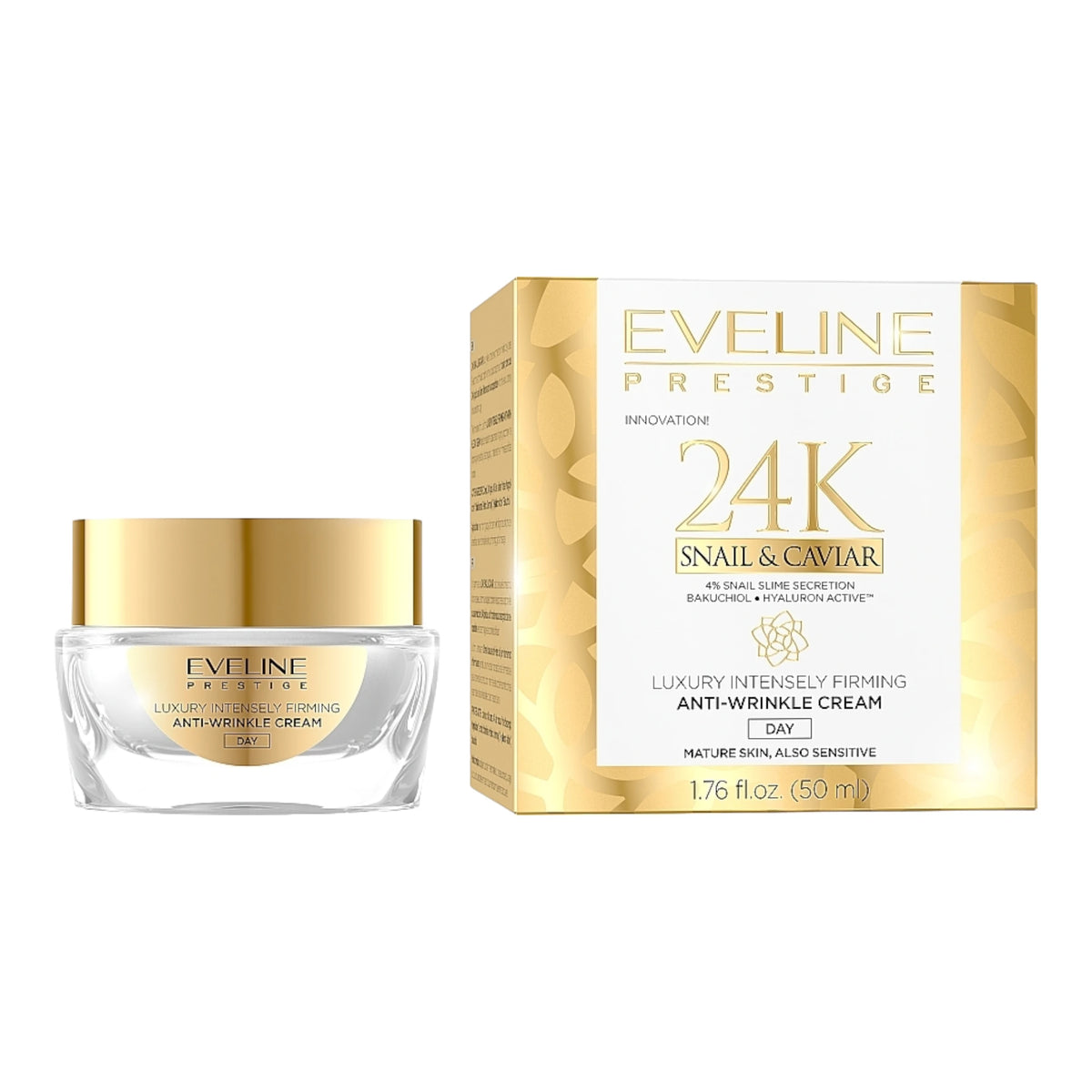 کرم روز خاویار و حلزون و طلای ۲۴ عیار اولاین   Eveline Prestige 24K Snail Day Cream