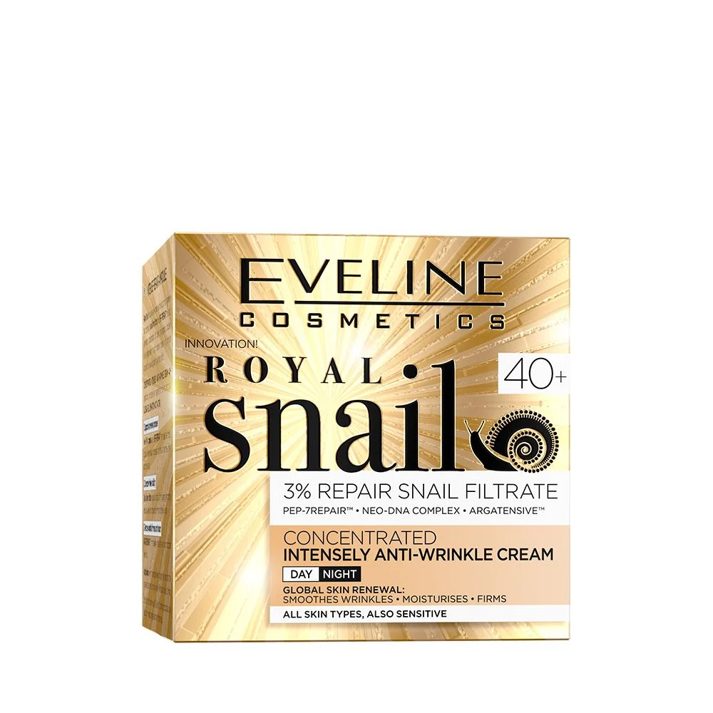 کرم لیفتینگ قوی و بازسازی‌کننده حلزون رویال پوست بالای 50 سال اولاین Eveline Royal Snail Concentrated Intensely Lifting Day and Night Cream +50