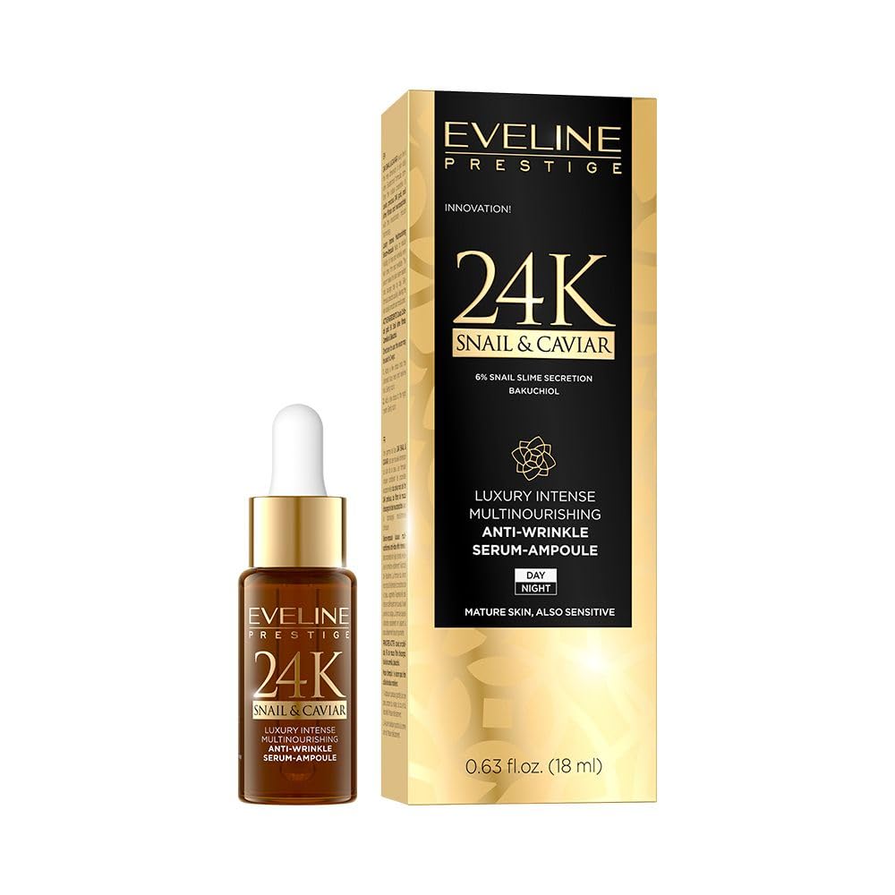 سرم روز و شب چندکاره ضدچروک و لیفت‌کننده 24K طلا و حلزون و خاویار اولاین Eveline Cosmetics 24K Snail & Caviar Anti-Wrinkle Serum