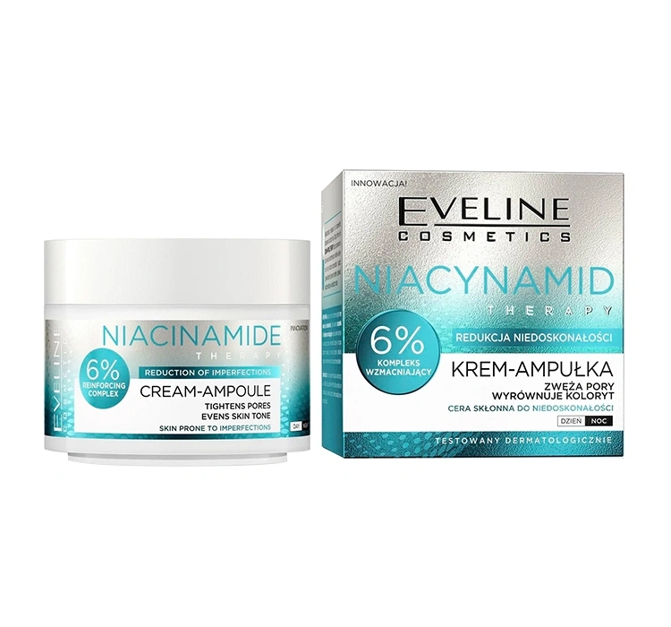 کرم آمپول آبرسان ضدجوش و تنظیم‌کننده چربی نیاسینامید تراپی 6 درصد اولاین Eveline Niacinamide Therapy Cream-Ampoule