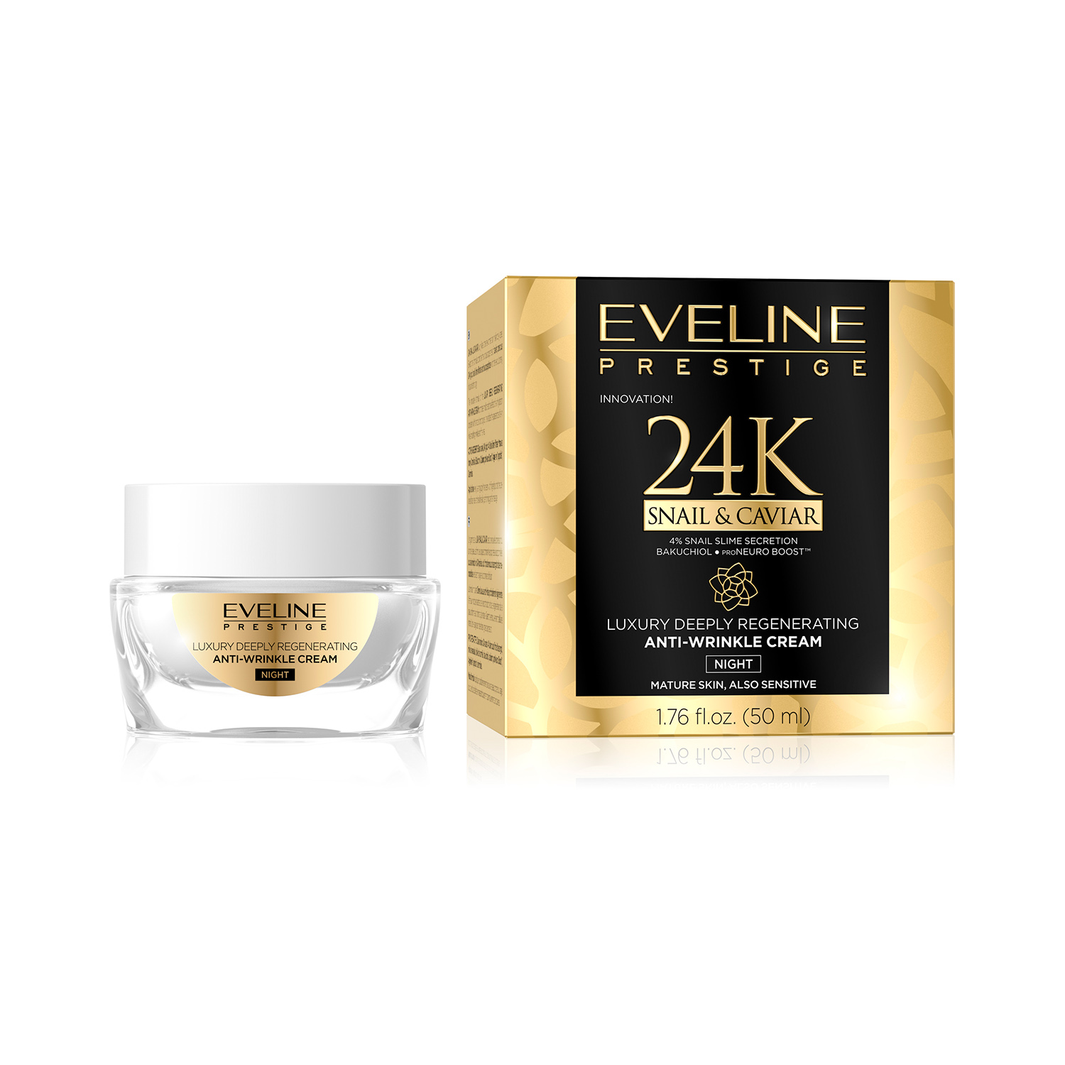 کرم شب خاویار حلزون طلای ۲۴ عیار اولاین Eveline Prestige 24K Snail & Caviar Night Cream